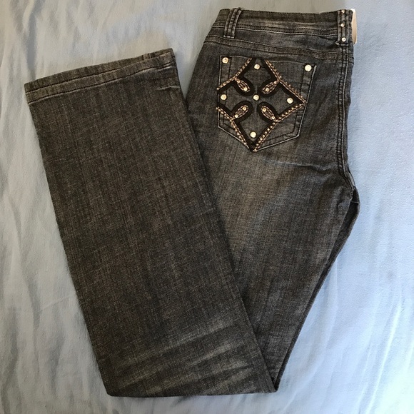 L A Idol Sequin & Rhinestone Bling Jeans Boot Cut - Picture 1 of 7